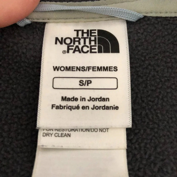 North Face Front Zip Hoodie Bomber Jacket Grey w Baby Blue Drawstrings Sz S - Picture 12 of 15